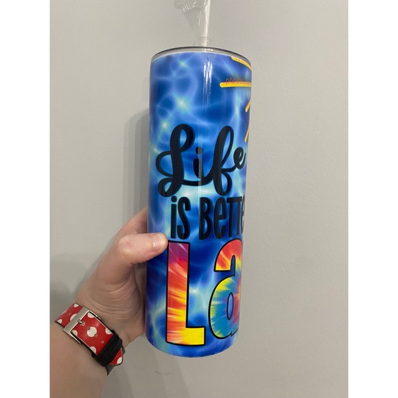 Unbranded Other - Life is Better at the Lake Tumbler Unisex OS Blue Tie Dye Insulated Skinny Mug